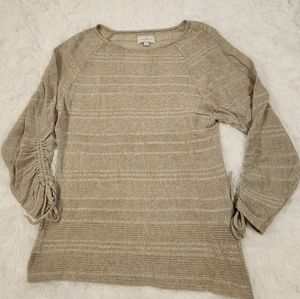 Lucky Brand Beige Tie Sleeve Crewneck Lightweight Sweater